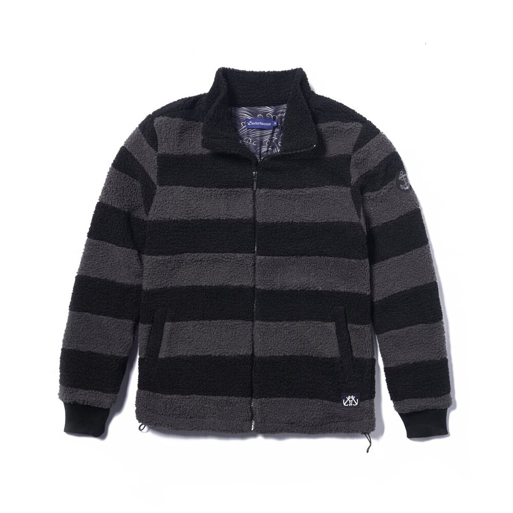 Striped Sherpa Fleece Zip-up Jacket